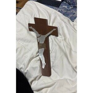 Hand crafted Heavy wood crucifix with Jesus silleoutte